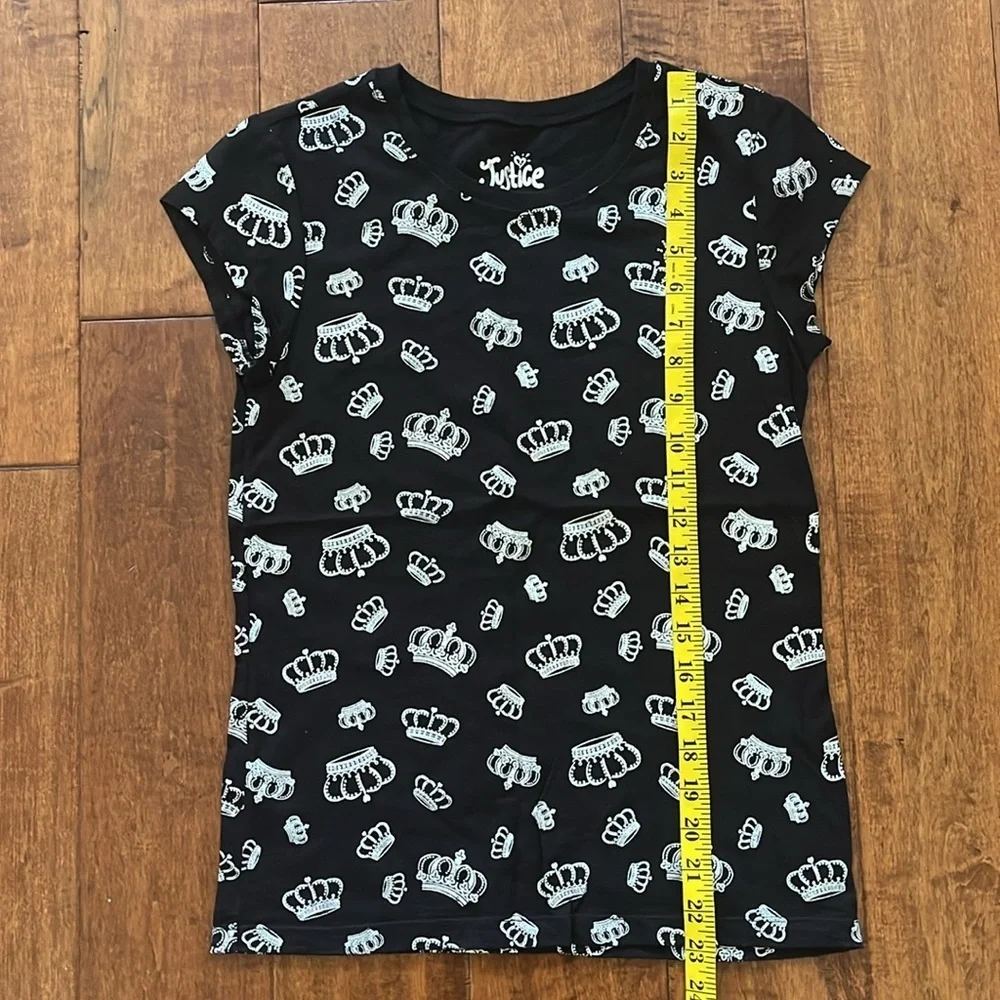 NWOT Justice Black Silver Crown Short Sleeves Top Size XL